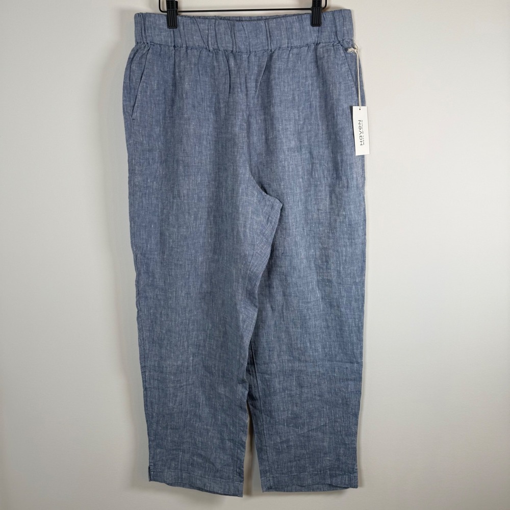 NEW Haven Well Within‎ 100% Linen Wide Leg Pull On Pants Large Blue NWT Casual